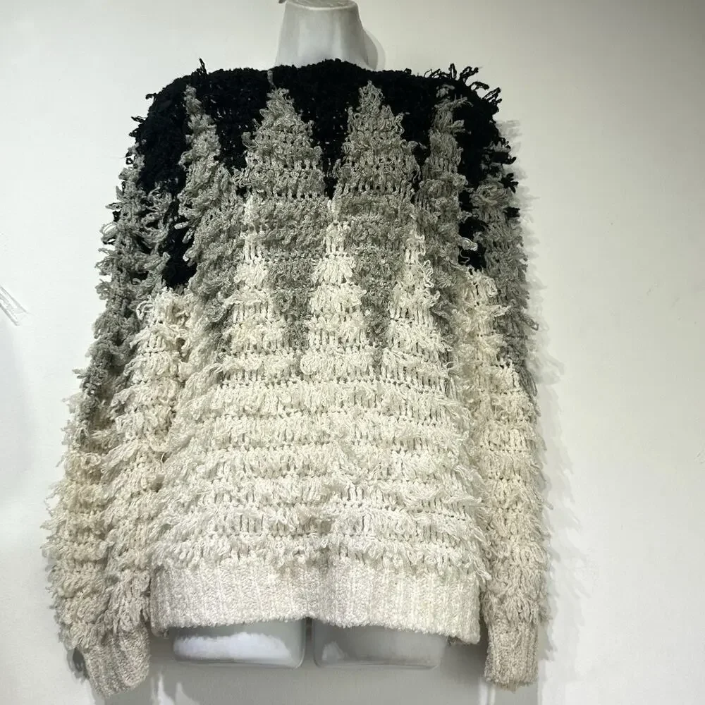 Answers By Riddles Fringe Boho Shaggy Colorblock Geometric Pullover Sweater - Picture 2 of 5